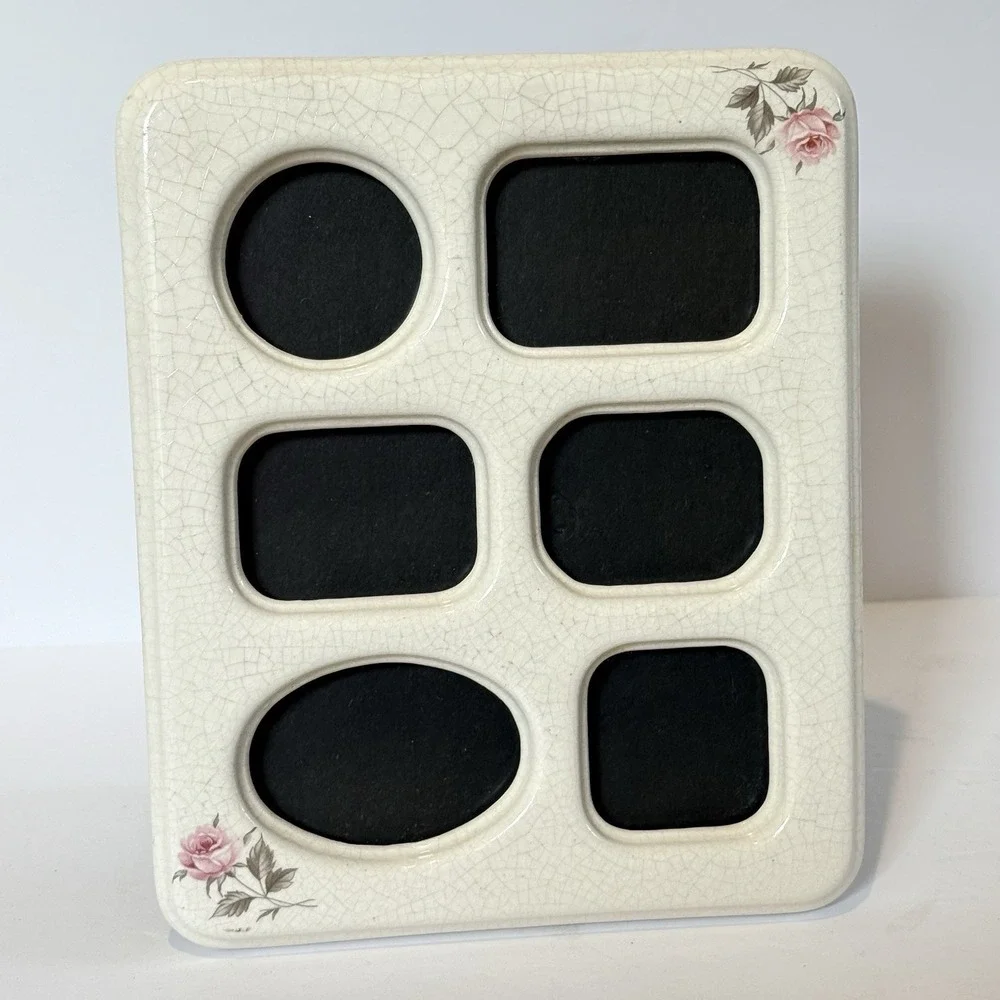 VTG Ceramic Floral 6 Photo Frame Pink Rose Cottagecore Romantic Feminine 90s 80s